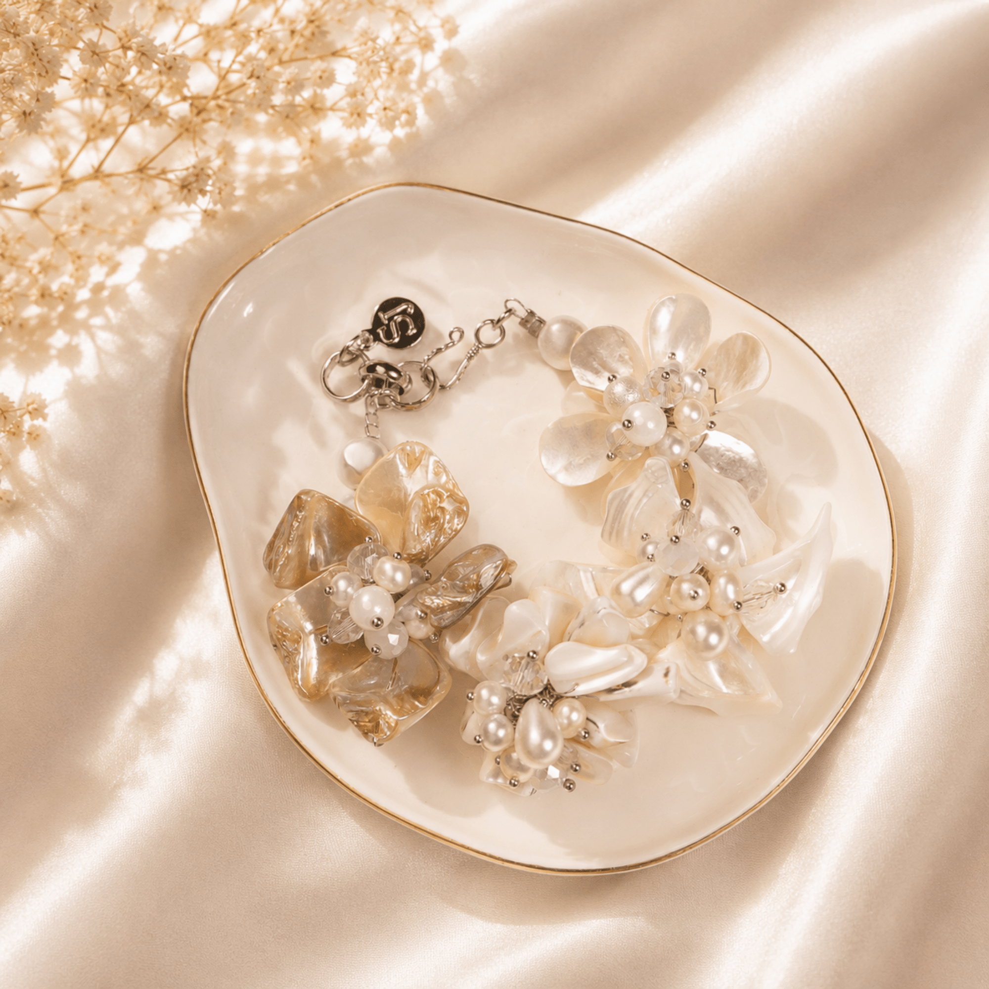 Wisteria Semi Precious Bracelet - Mother of Pearl,Bracelets, Sassy Jones,