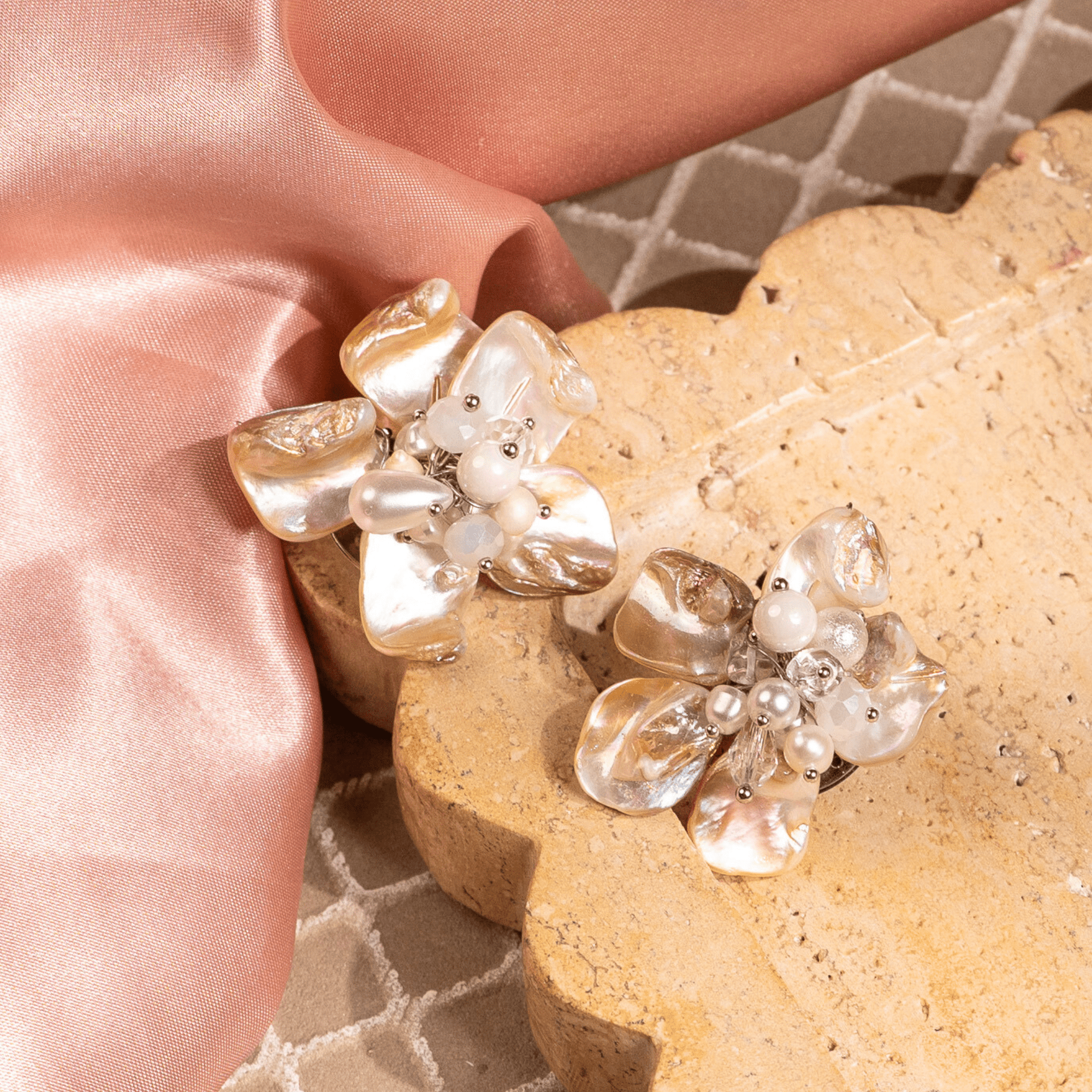 Wisteria Semi Precious Earrings - Mother of Pearl,Earrings, Sassy Jones,