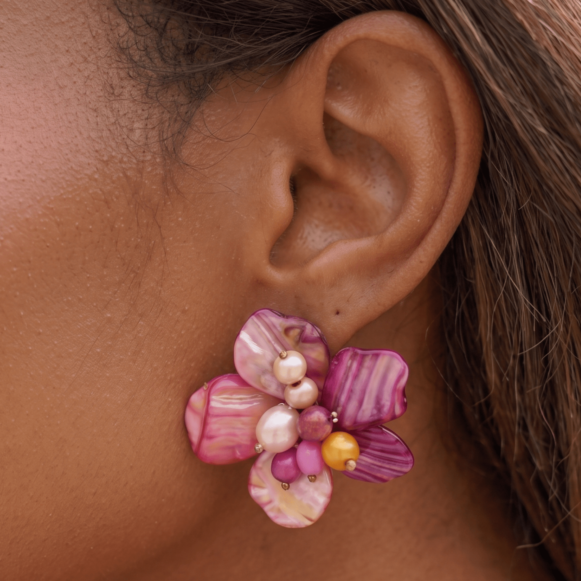 Wisteria Semi Precious Earrings - Pink/Orange Abalone (Sold Out/Reserve Today/Ships August),Earrings, Sassy Jones,