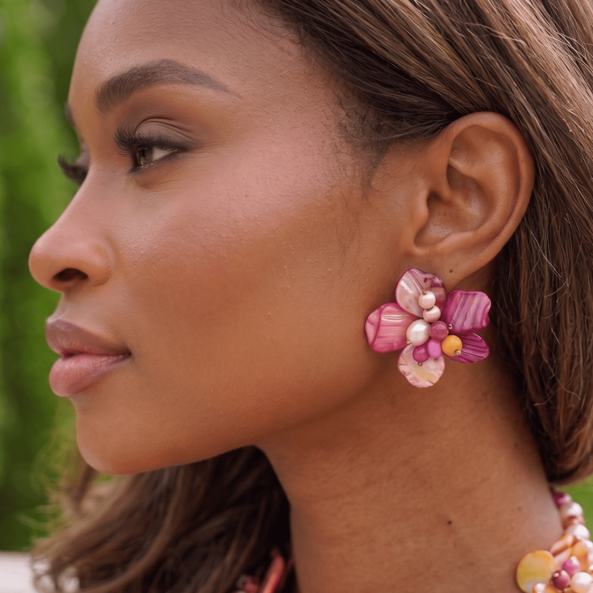 Wisteria Semi Precious Earrings - Pink/Orange Abalone (Sold Out/Reserve Today/Ships August),Earrings, Sassy Jones,