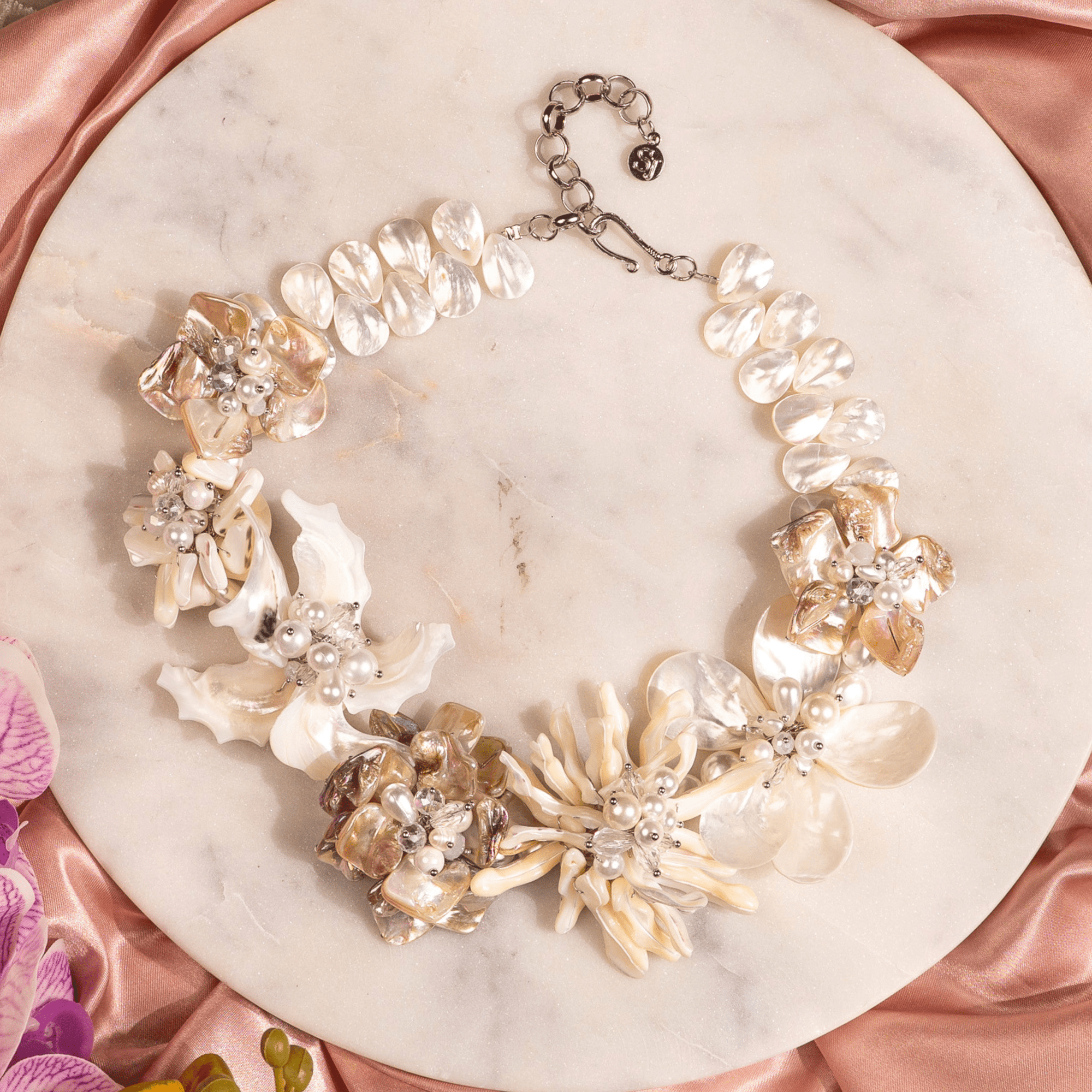 Wisteria Semi Precious Necklace - Mother of Pearl,Necklaces, Sassy Jones,