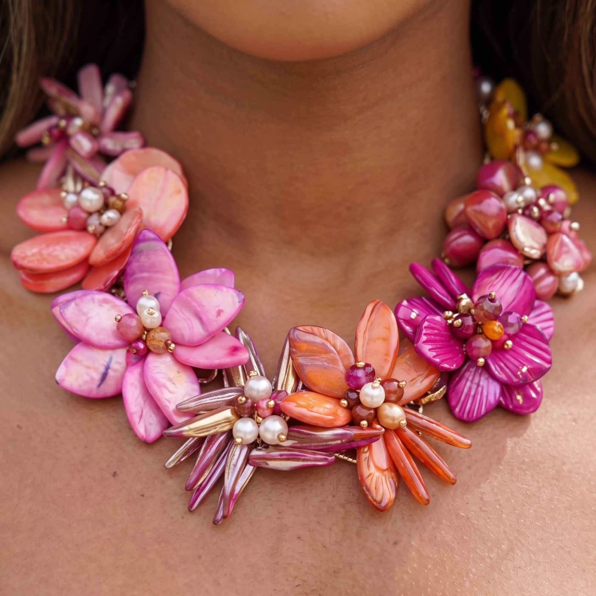 Wisteria Semi Precious Necklace- Pink/ Orange Abalone (Sold Out/Reserve Today/Ships August),Necklaces, Sassy Jones,