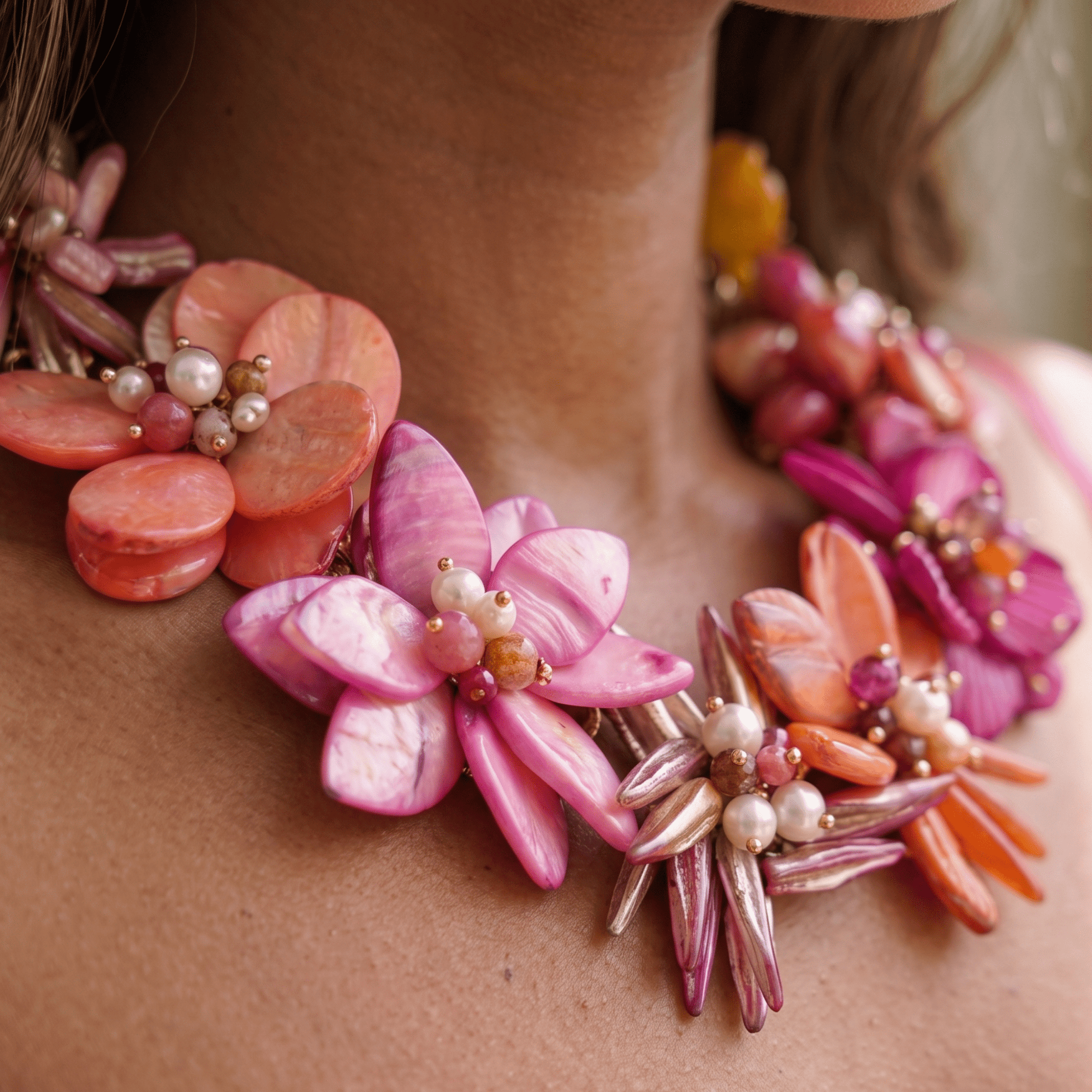 Wisteria Semi Precious Necklace- Pink/ Orange Abalone (Sold Out/Reserve Today/Ships August),Necklaces, Sassy Jones,