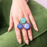 Zari Agat Cluster Adjustable Ring - Green/Purple/Blue,Rings, Sassy Jones,