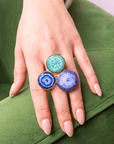 Zari Agat Cluster Adjustable Ring - Green/Purple/Blue,Rings, Sassy Jones,