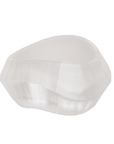 Frosted translucent white faceted resin bangle bracelet with sculptural geometric shape on a clean white background.
