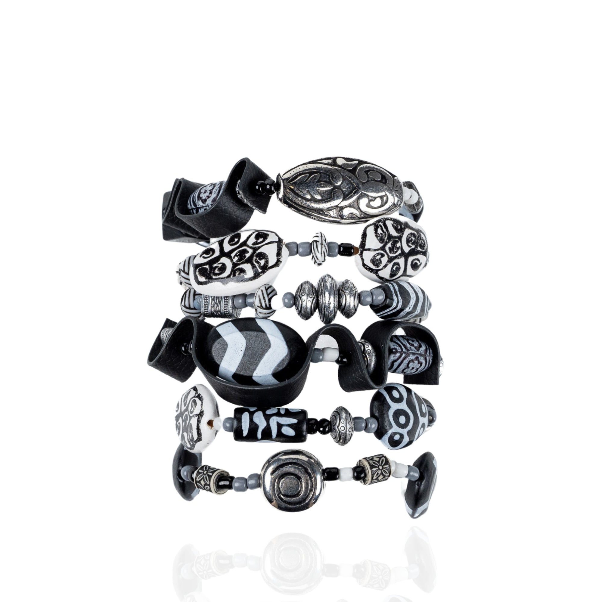 Caliope Stretch Bracelet Stack - Tribal B/W - Sassy Jones