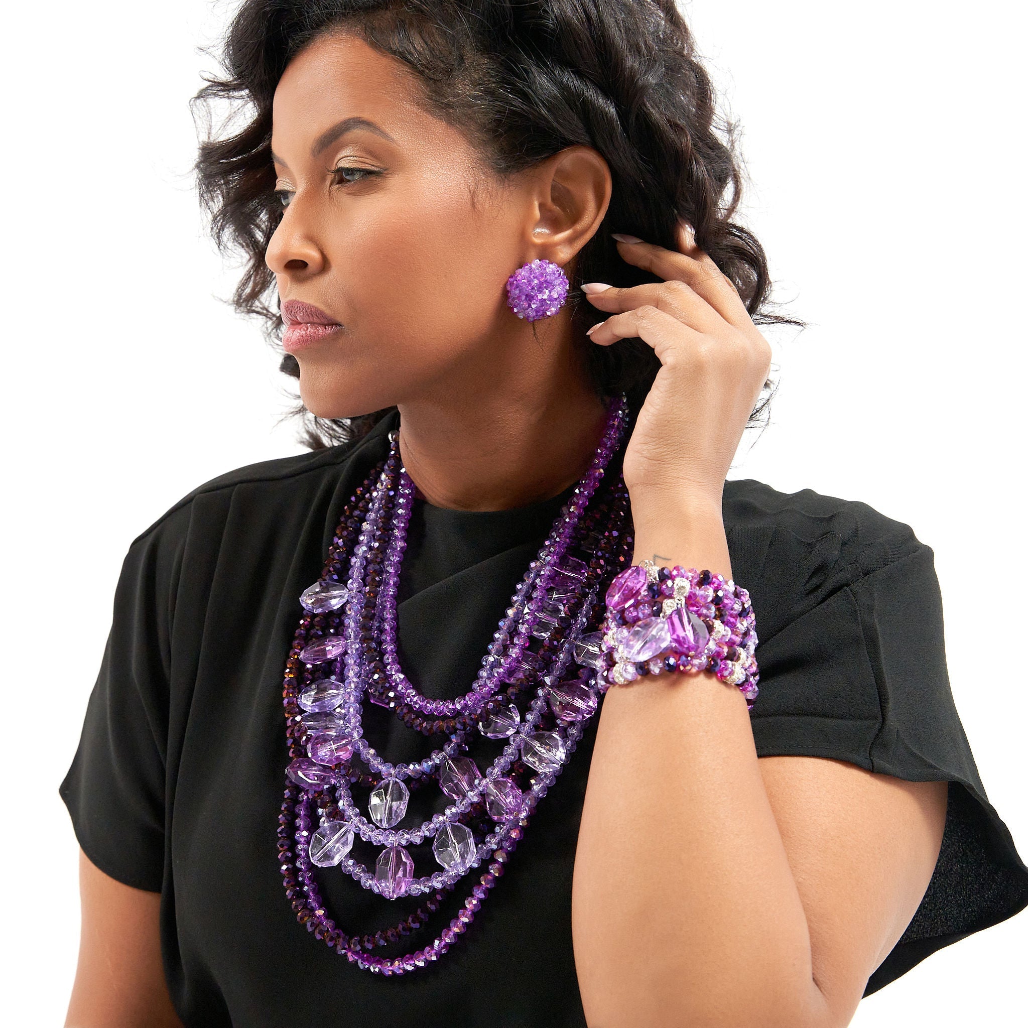 Malia Glass Bracelet Stack - Purple - Sassy Jones