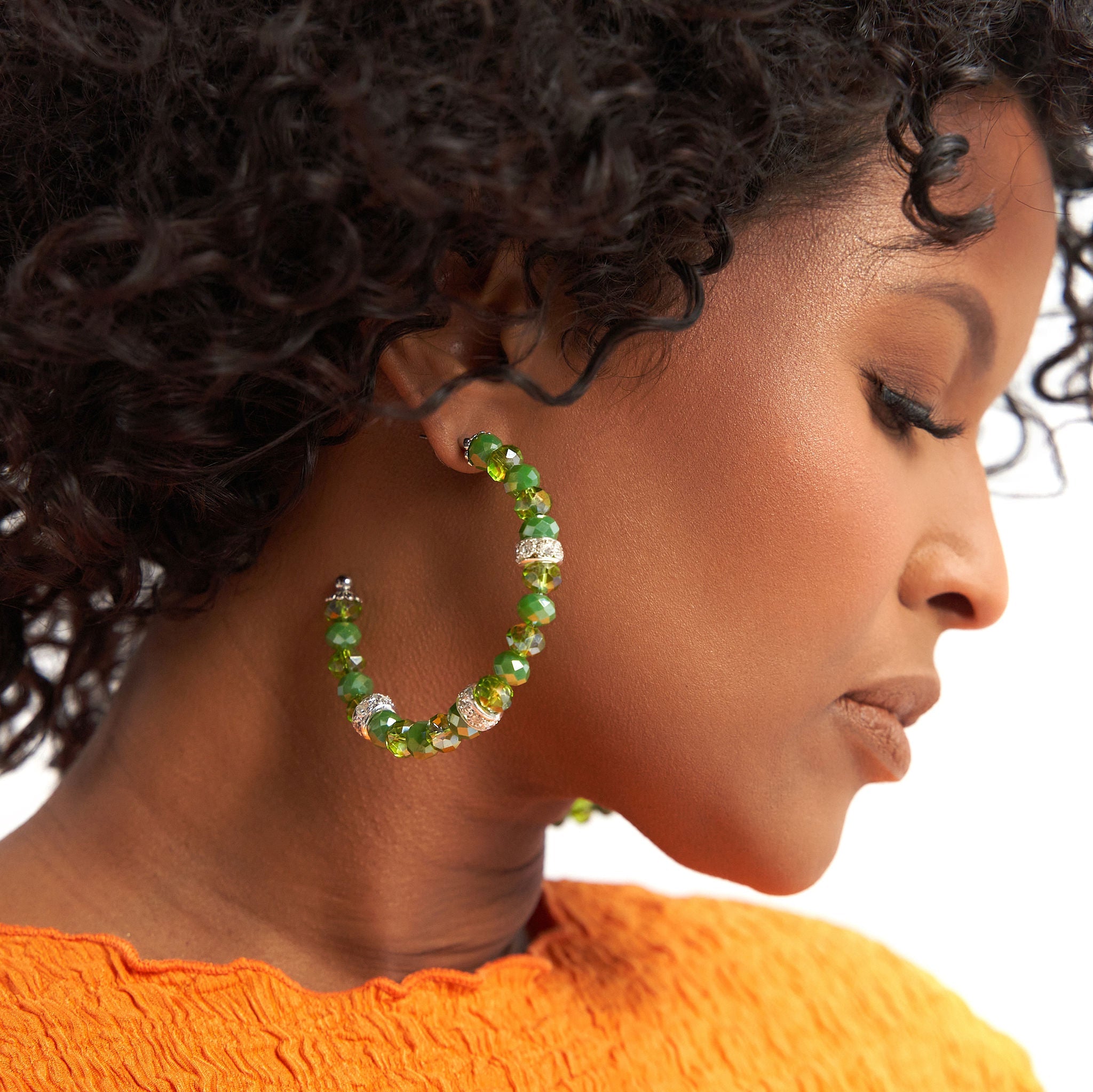 Malia Glass Hoops- Key Lime Pie - Sassy Jones glass hoops, iridescent earrings, glass bead earrings, green earrings 