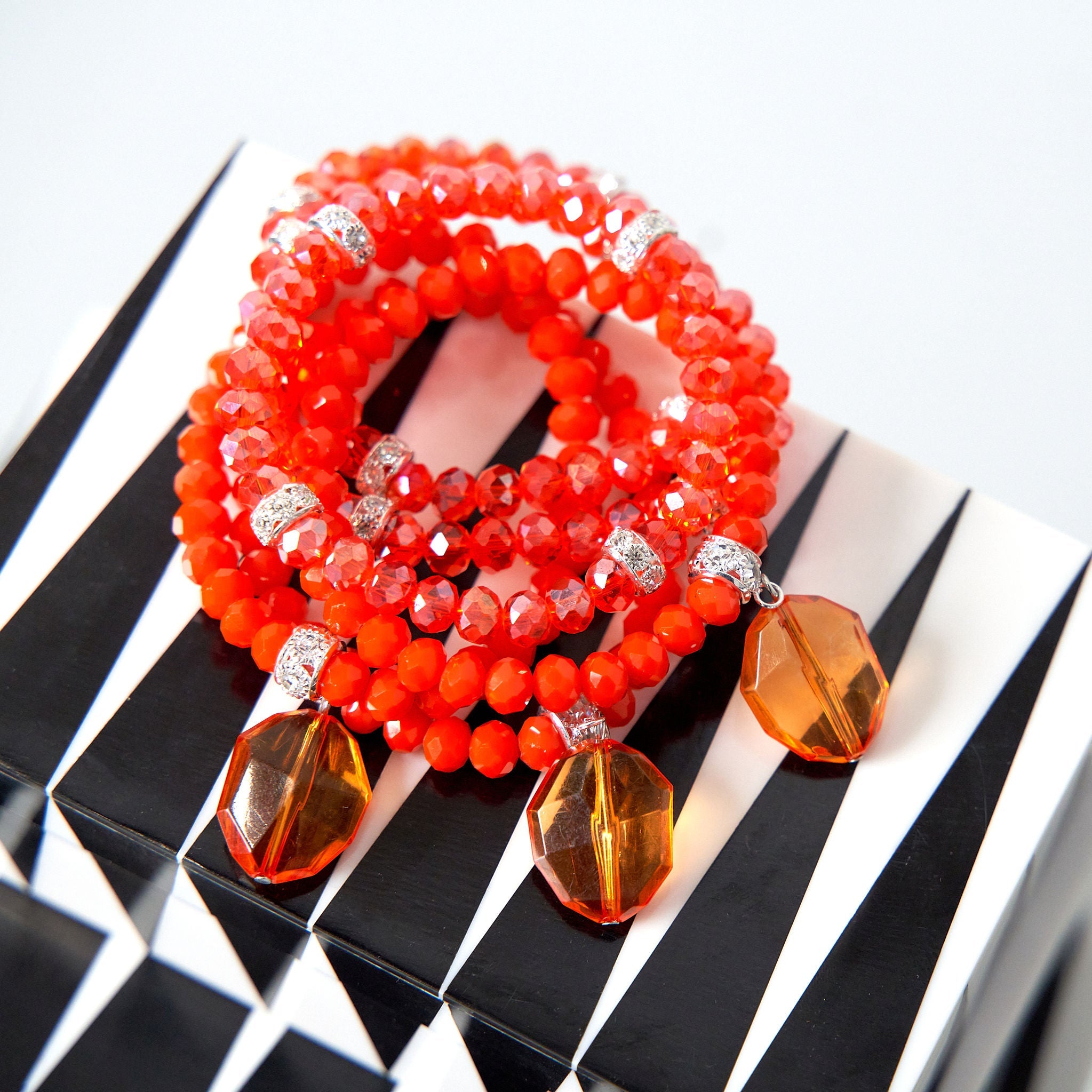Malia Glass Stretch Bracelet Stack - Tangerine - Sassy Jones