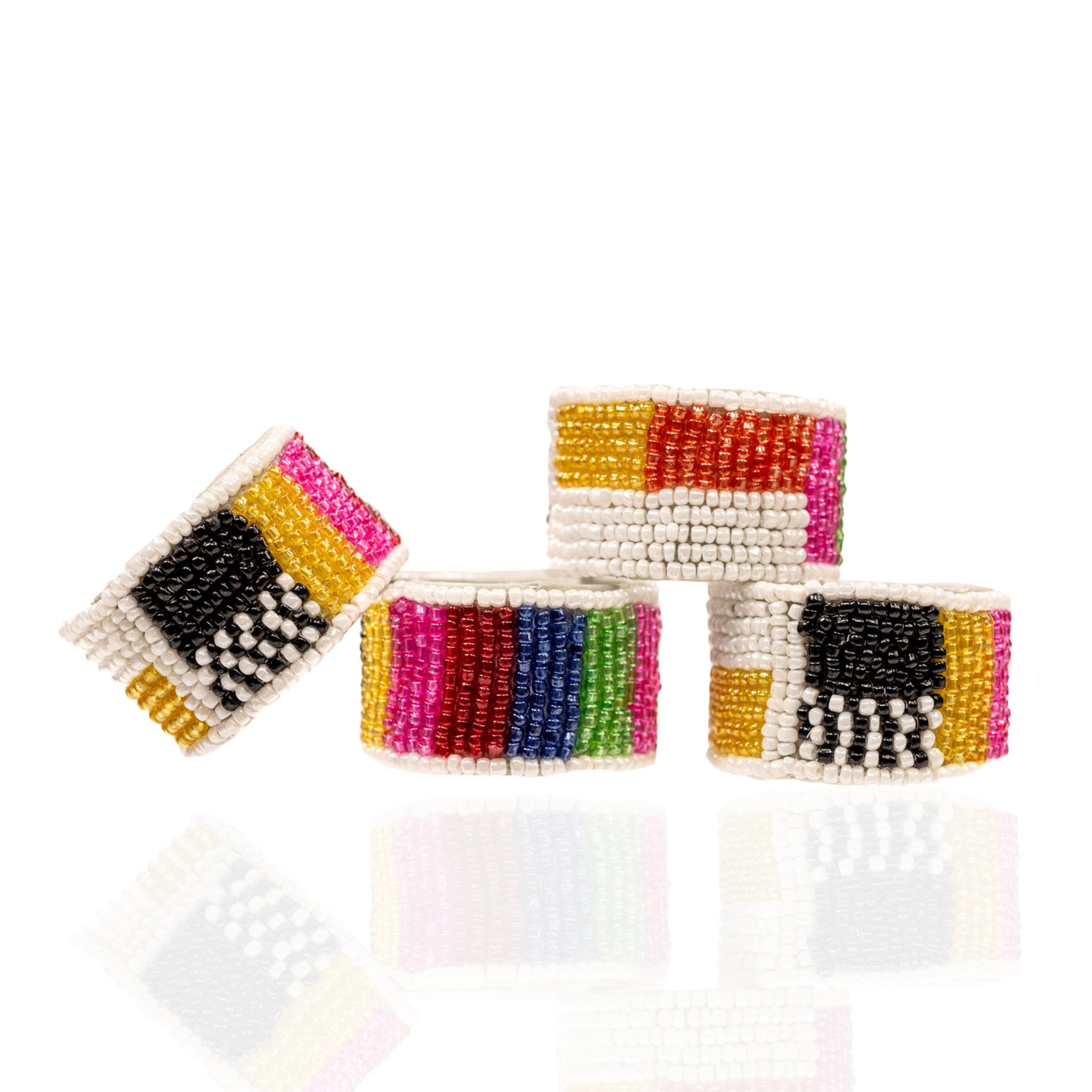 Mzuri Beaded Placemat and Napkin Ring Set of 4 - Abstract - Sassy Jones