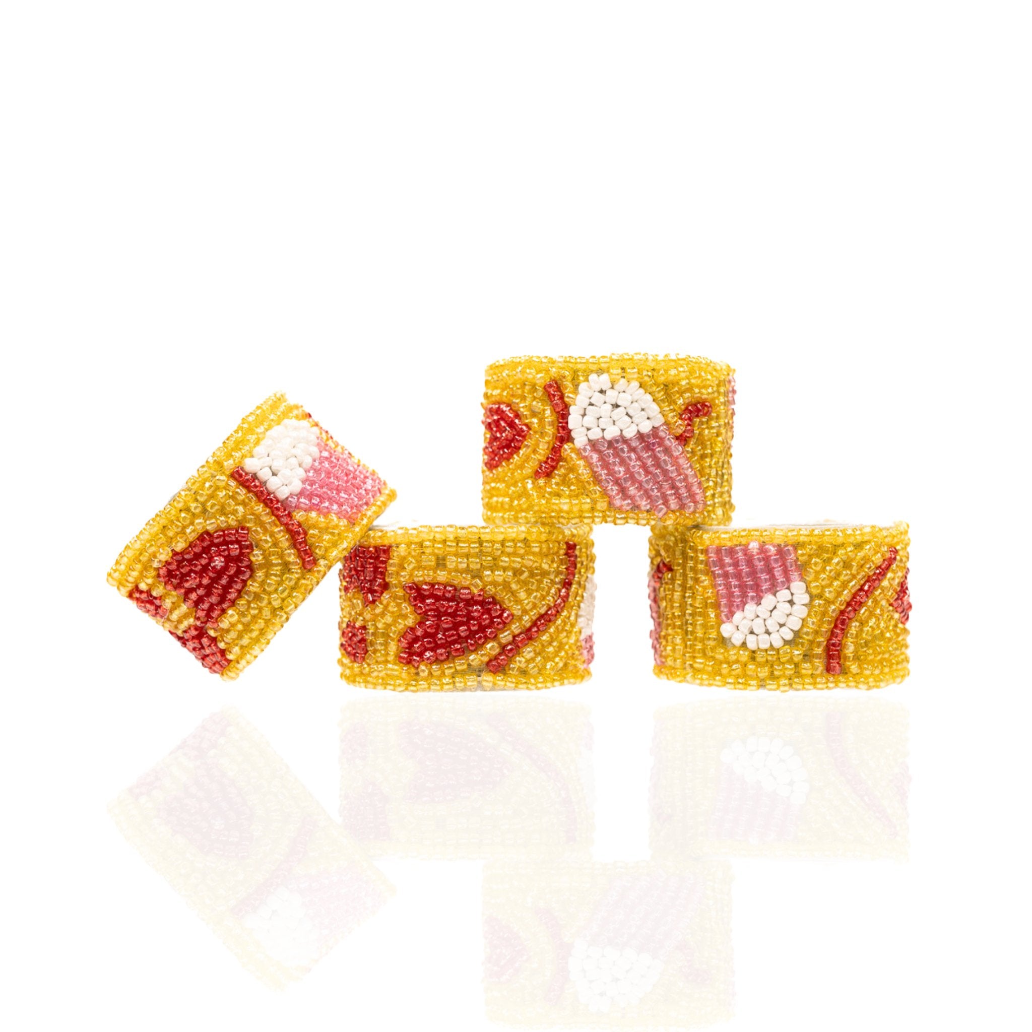 Mzuri Beaded Placemat and Napkin Ring Set of 4 - Floral - Sassy Jones