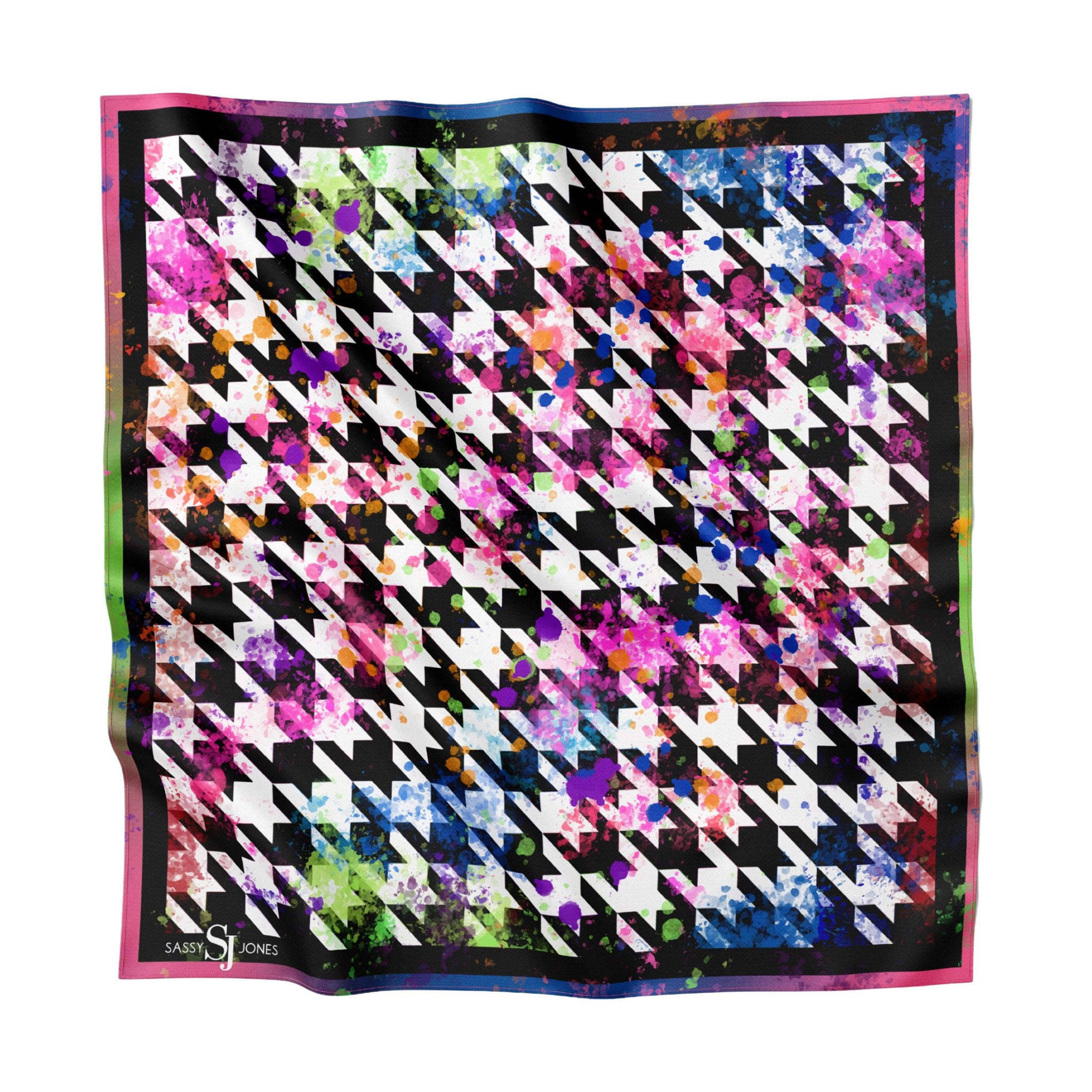 Paintball Houndstooth Silk Blend Oversized Scarf - Sassy Jones