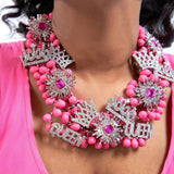 Queen Bib - Hot Pink - Sassy Jones beaded jewelry, handcrafted necklaces, vibrant colors, intricate designs, timeless elegance, glass beads, gemstones, natural elements, sophistication, special occasions, casual wear, thoughtful gifts, artistry, fashion, Handcrafted jewelry, Playful design