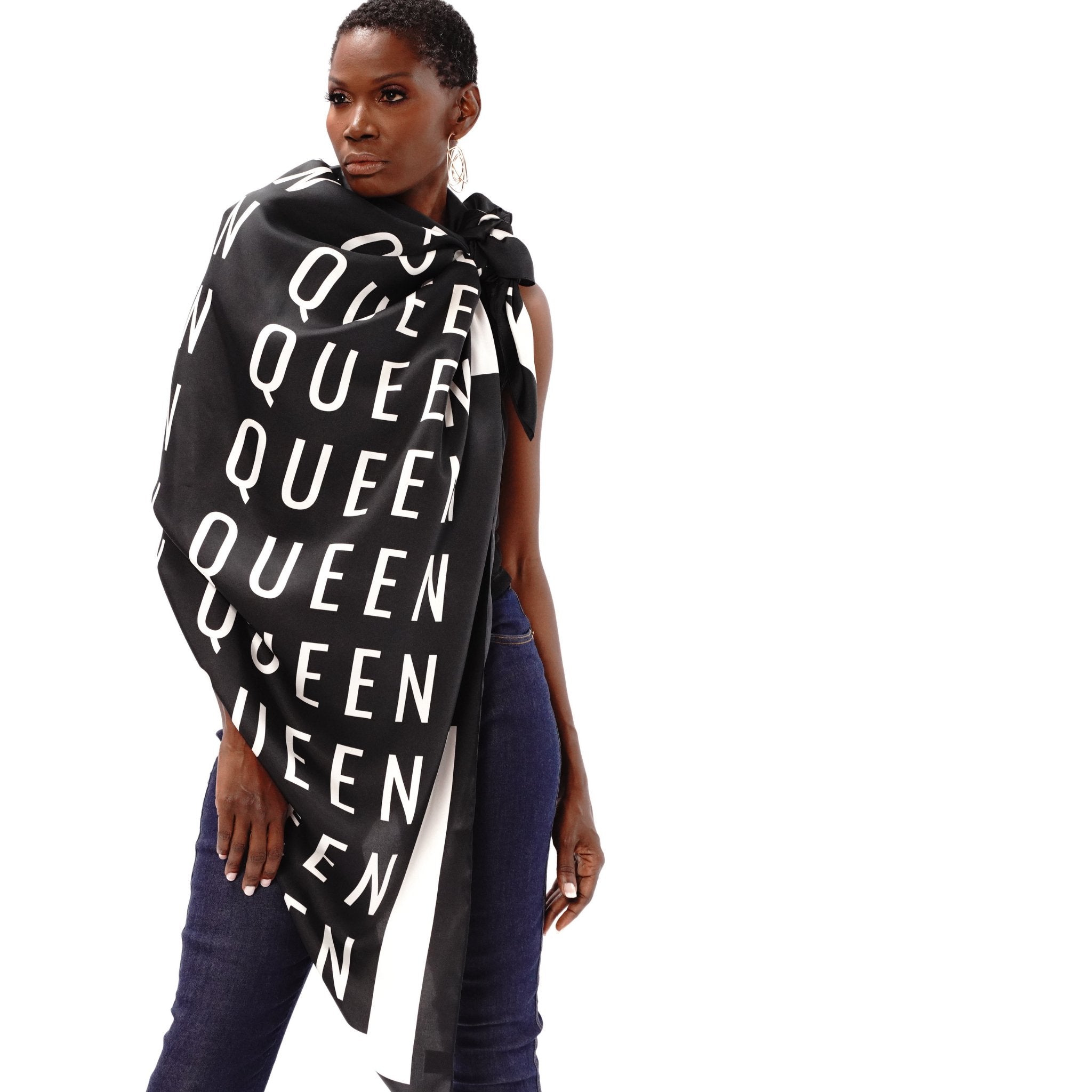 Queen Silk Blend Oversized Scarf - Black/White - Sassy Jones