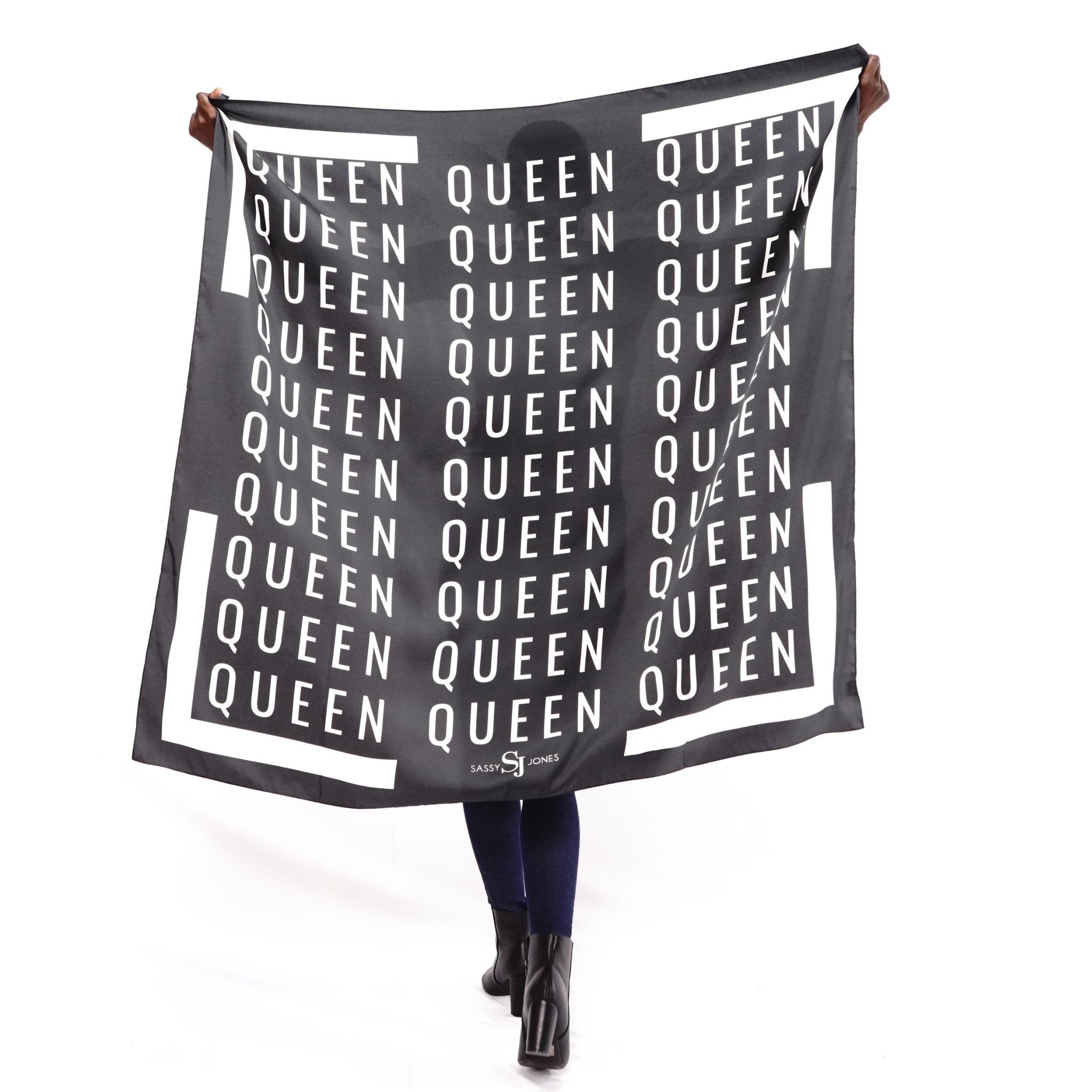 Queen Silk Blend Oversized Scarf - Black/White - Sassy Jones