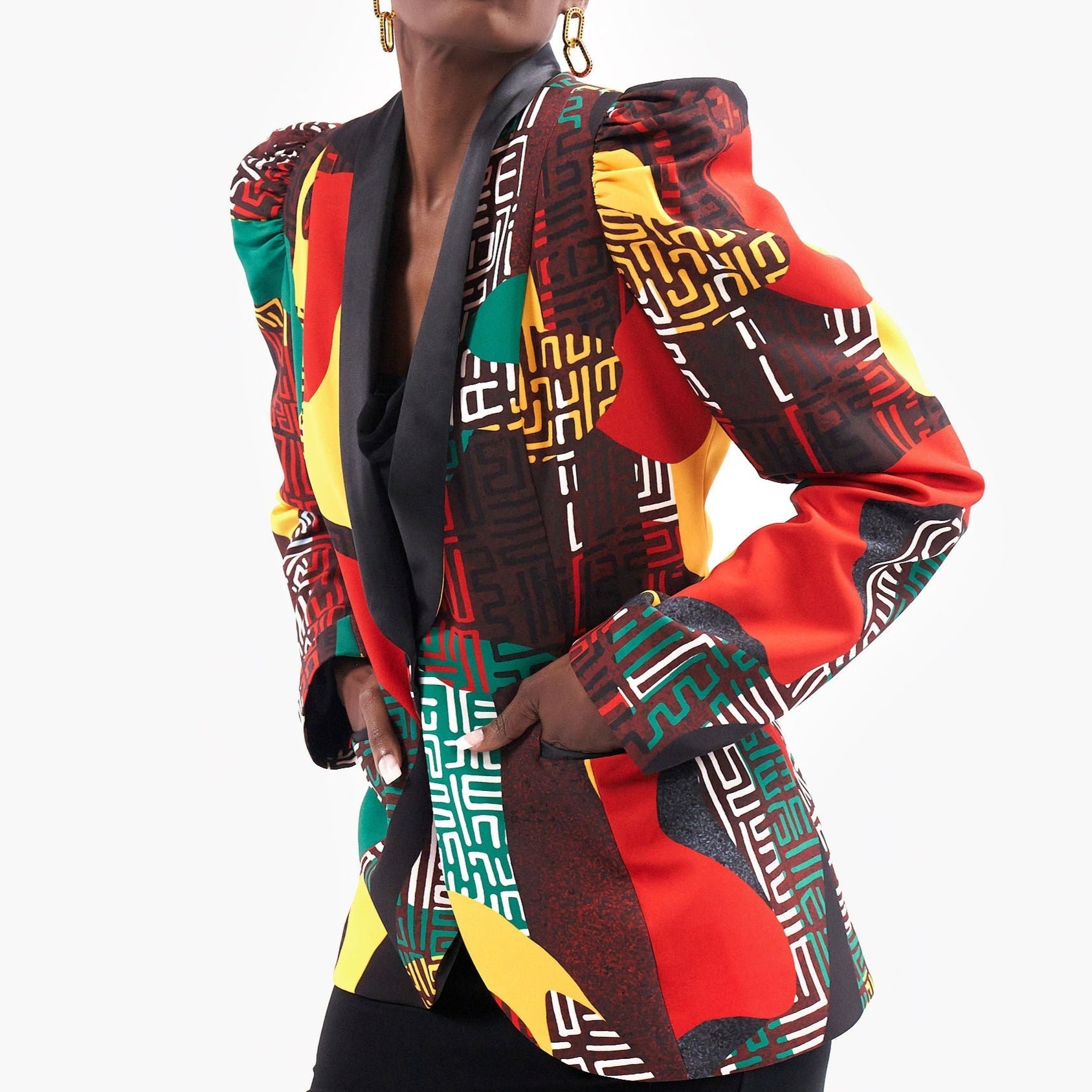 The Talia Tuxedo Blazer- Africana - Sassy Jones  tuxedo blazer, tribal print, fitted blazer, single button blazer