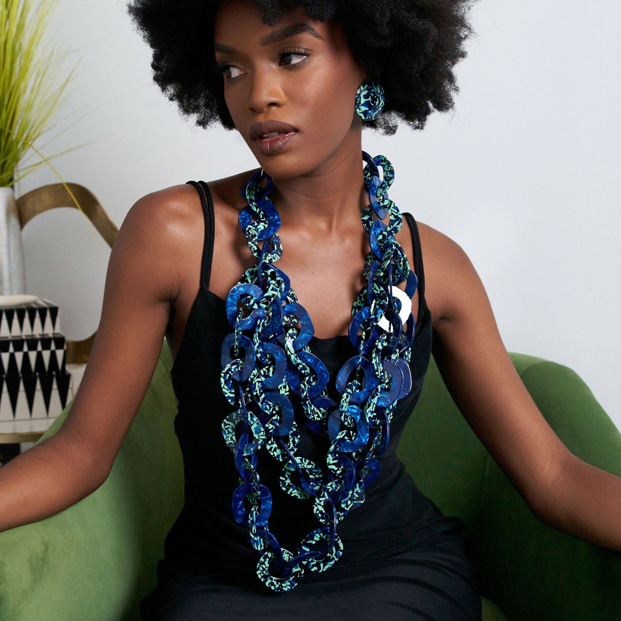 Zaria Chain- Northern Lights - Sassy Jones  collar length necklace, blue necklace, multi-strand chain, green necklace 